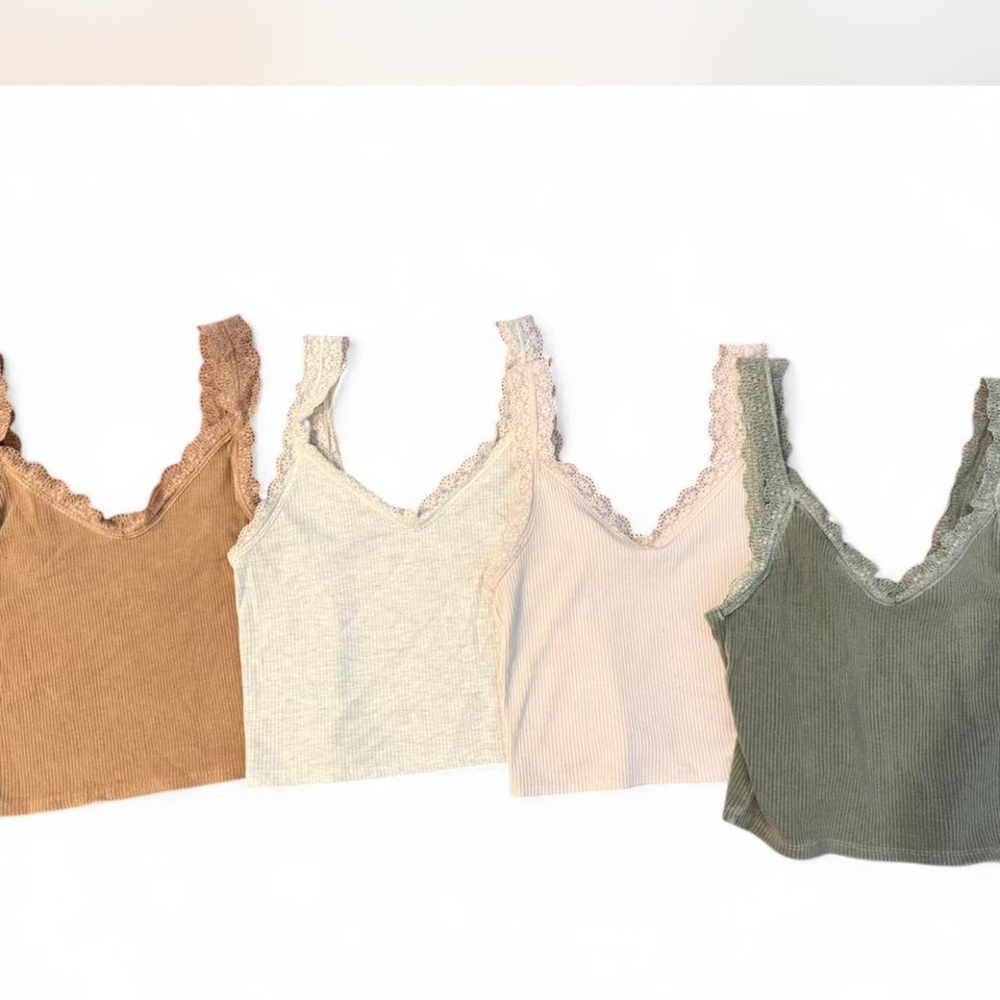 American Eagle Outfitters Lace Trim Camisole Set - Brown, Cream, Tan, Green